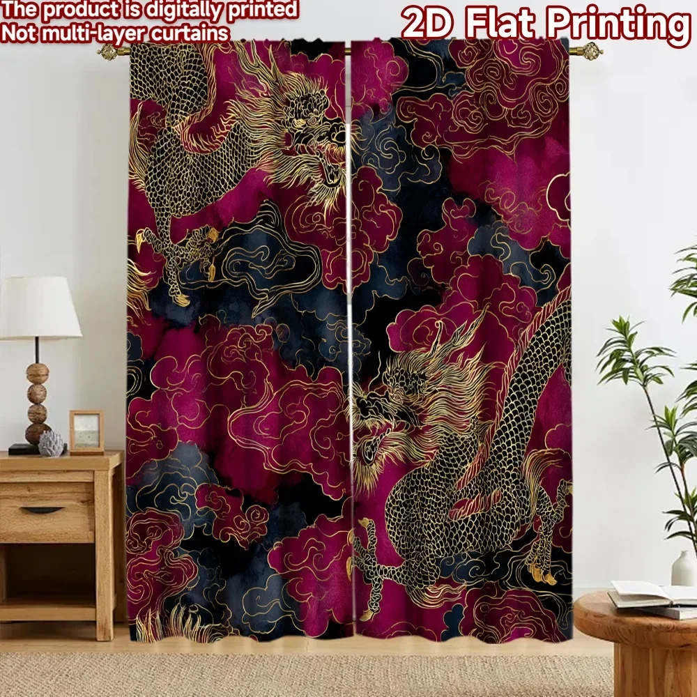 Elegant Chinese Dragon Curtains 2pcs Luxury Panel for Bedroom Living Room Home Decor Purple Gold Asian Style Drapery Window Trea