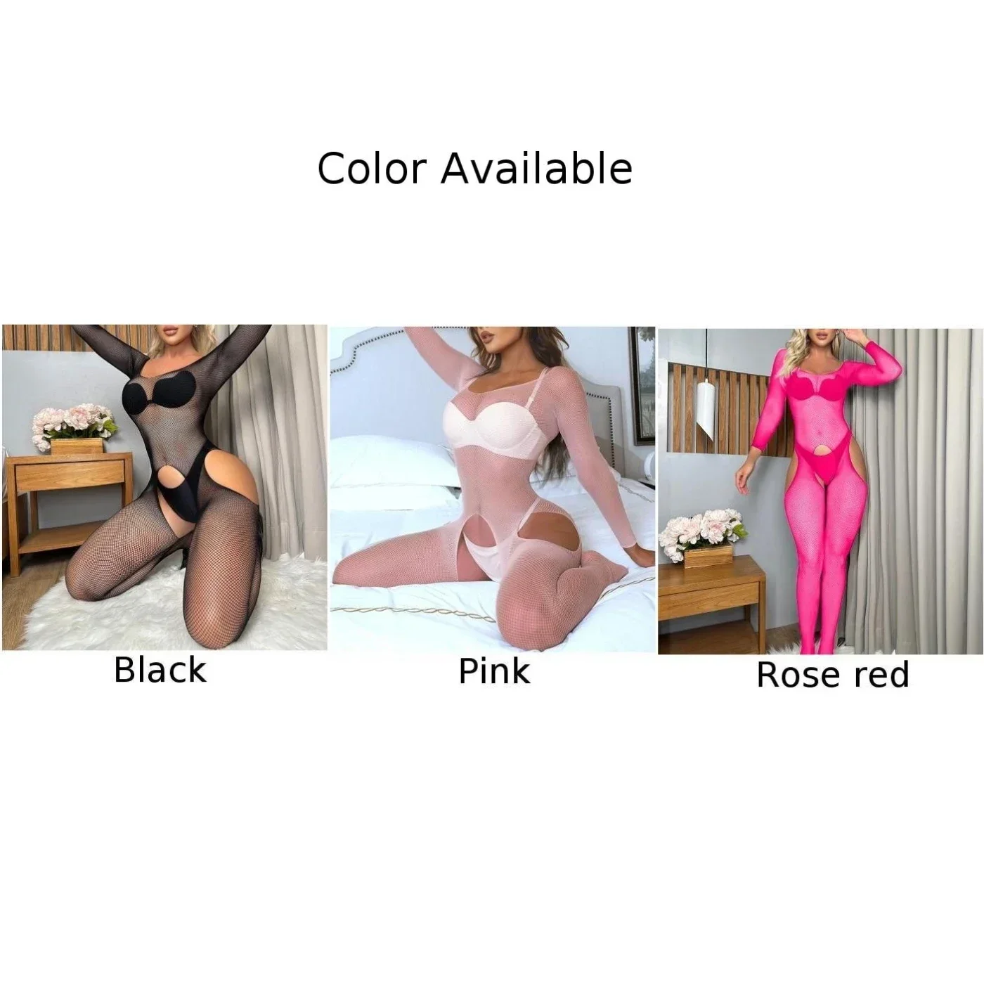 Women Sexy Hollow Mesh See Through Fishnet Crotchless Bodystocking Lingerie Open Crotch Bodysuit Romper Erotic Ladies Bodysuits