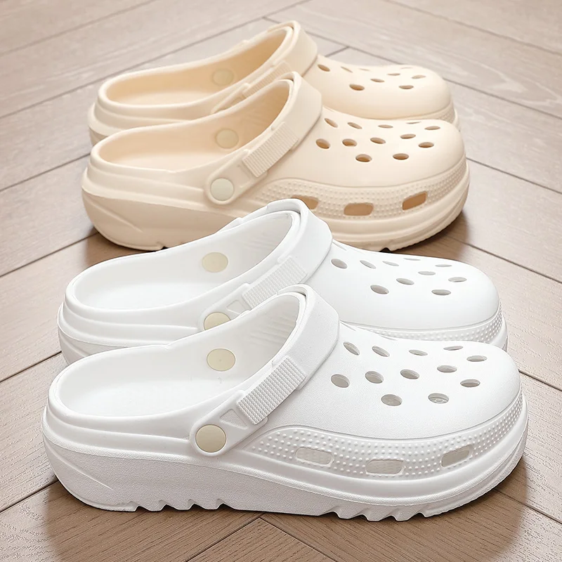 Thick soled perforated shoes for women, sandals for wearing, height increasing slippers, hiking beach sandals