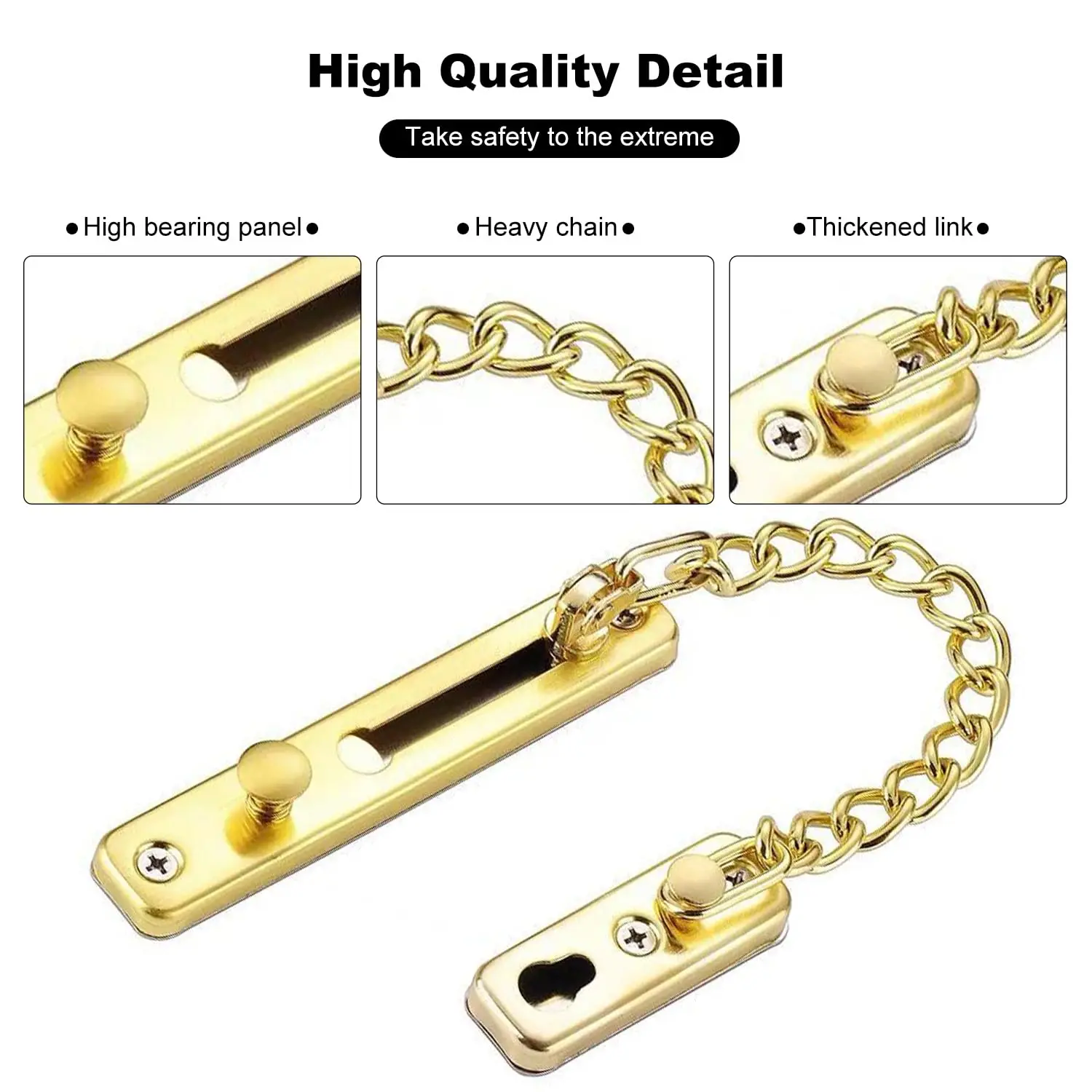 قفل سلسلة باب عالي التحمل - ستانلس ستيل بلمسة نهائية ذهبية، مضاد للصدأ، سهل التركيب للباب الأمامي (رؤية آمنة/تهوية #4