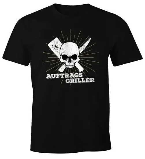 

Mens T-Shirt Order Griller Skull Fun Shirt Motif Shirt Grilling BBQ Barbecue-