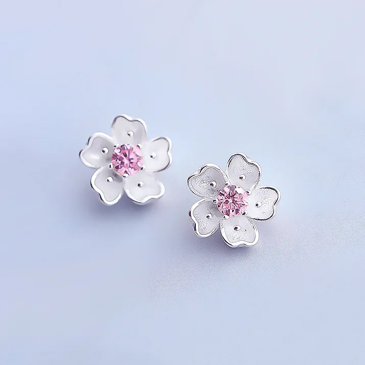 Luxury Brand Trend Designer New Cheery Flower Stud Earrings Korean Female Women's Small Earrings Wedding Jewelry