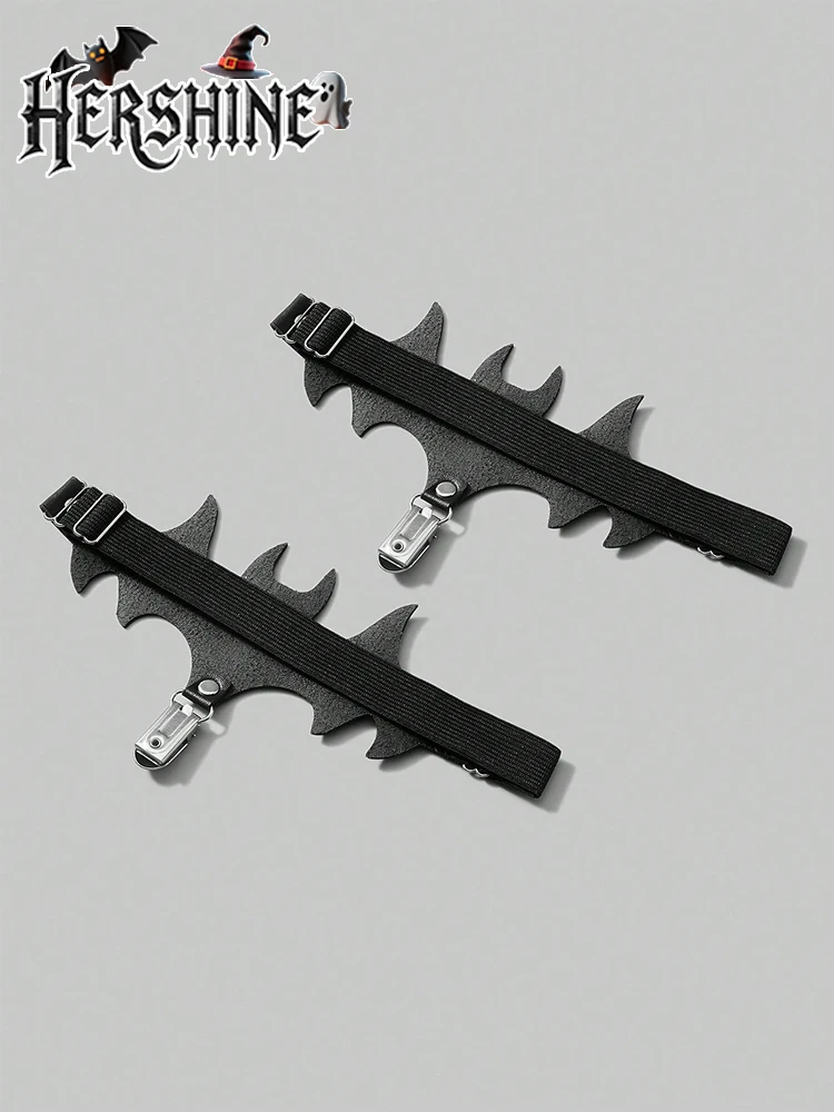 HERSHINE 2-teiliges Set aus schwarzen Halloween-Strumpfbändern in Fledermausform für Damen, Leggings, Y2K-Halloween-Outfit-Accessoires im dunklen Stil