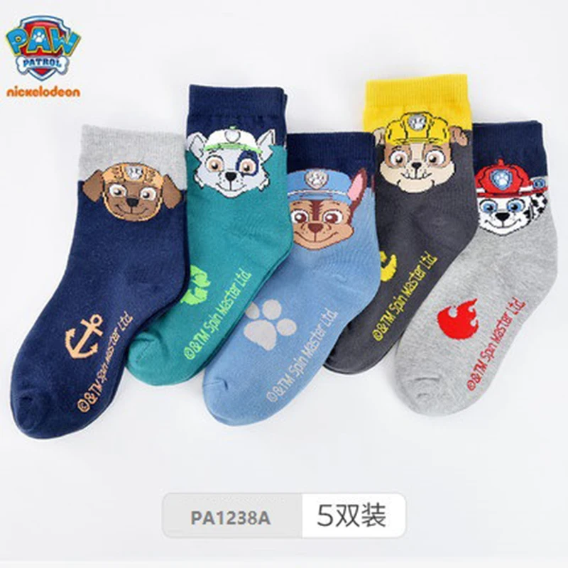 Original Paw Patrol 10PCS=5Pairs Children Socks Baby Boy Sock Age 3-8Y Chase Marshall Rocky Rubble Zuma Boys Girls Cotton Socks image 5