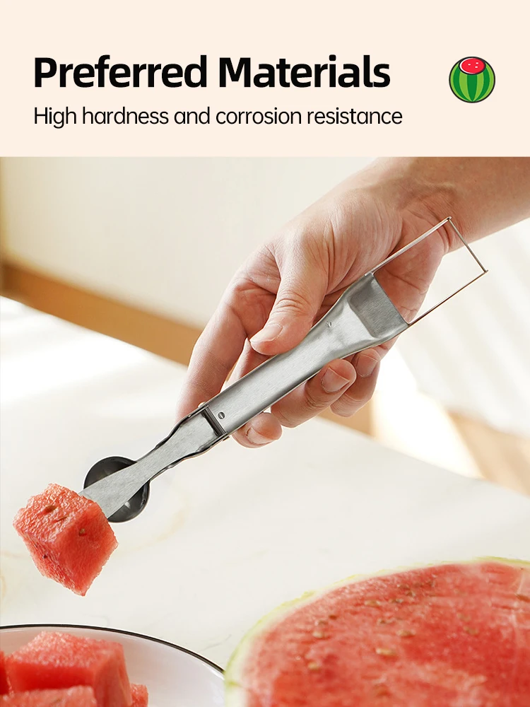 3 In 1 Stainless Steel Fruit Cutter Multifunctional Stainless Steel Watermelon Slicer Fork Cutting Tool Knife & Spoon