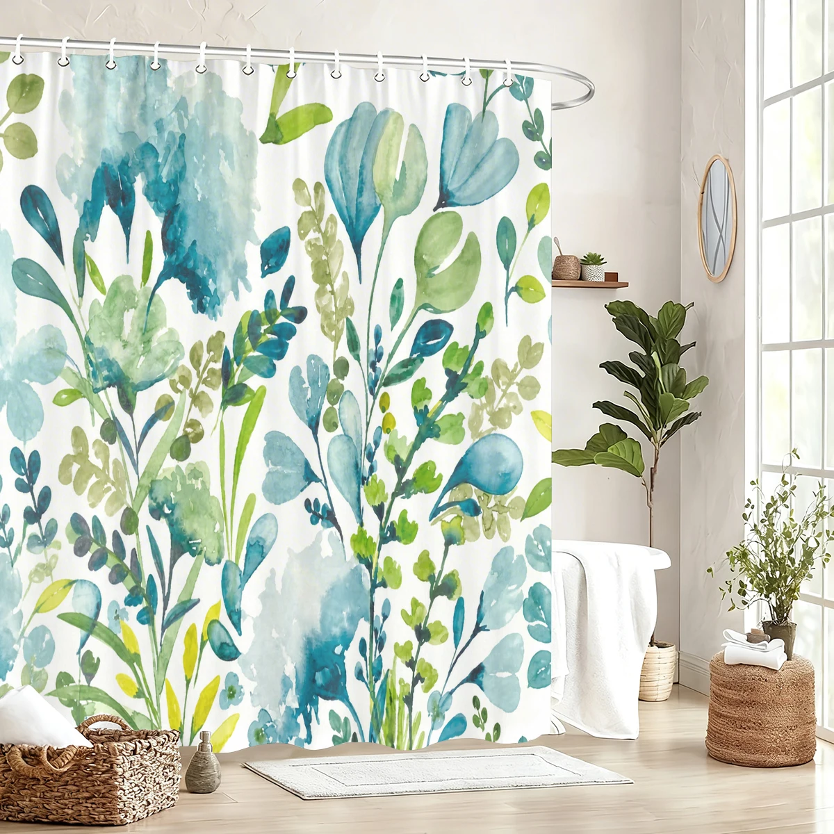 Vibrant Artistic Pattern Polyester Bathtub Curtain - Stylish Bathroom Decor with Marine & Floral Themed Designs