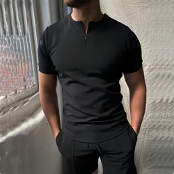 European And American Men's Fashionable New Best-selling Zippered Top Casual Short Sleeved Polo Shirt