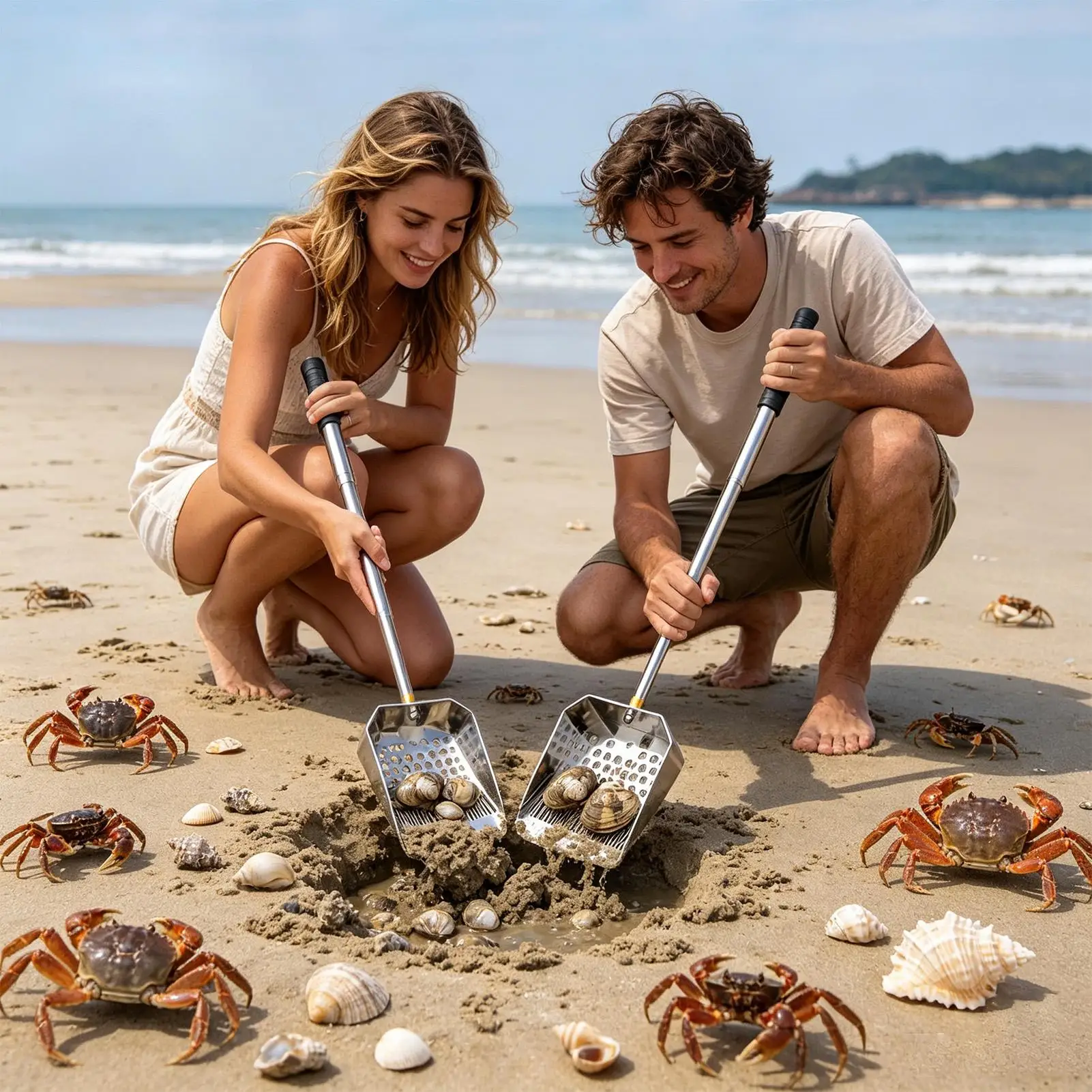 Shell Sifter For Beach Stainless Steel Adjustable Handle Shark Tooth Sifter Sand Shovel For Boys Girls Kids Adults Outdoor