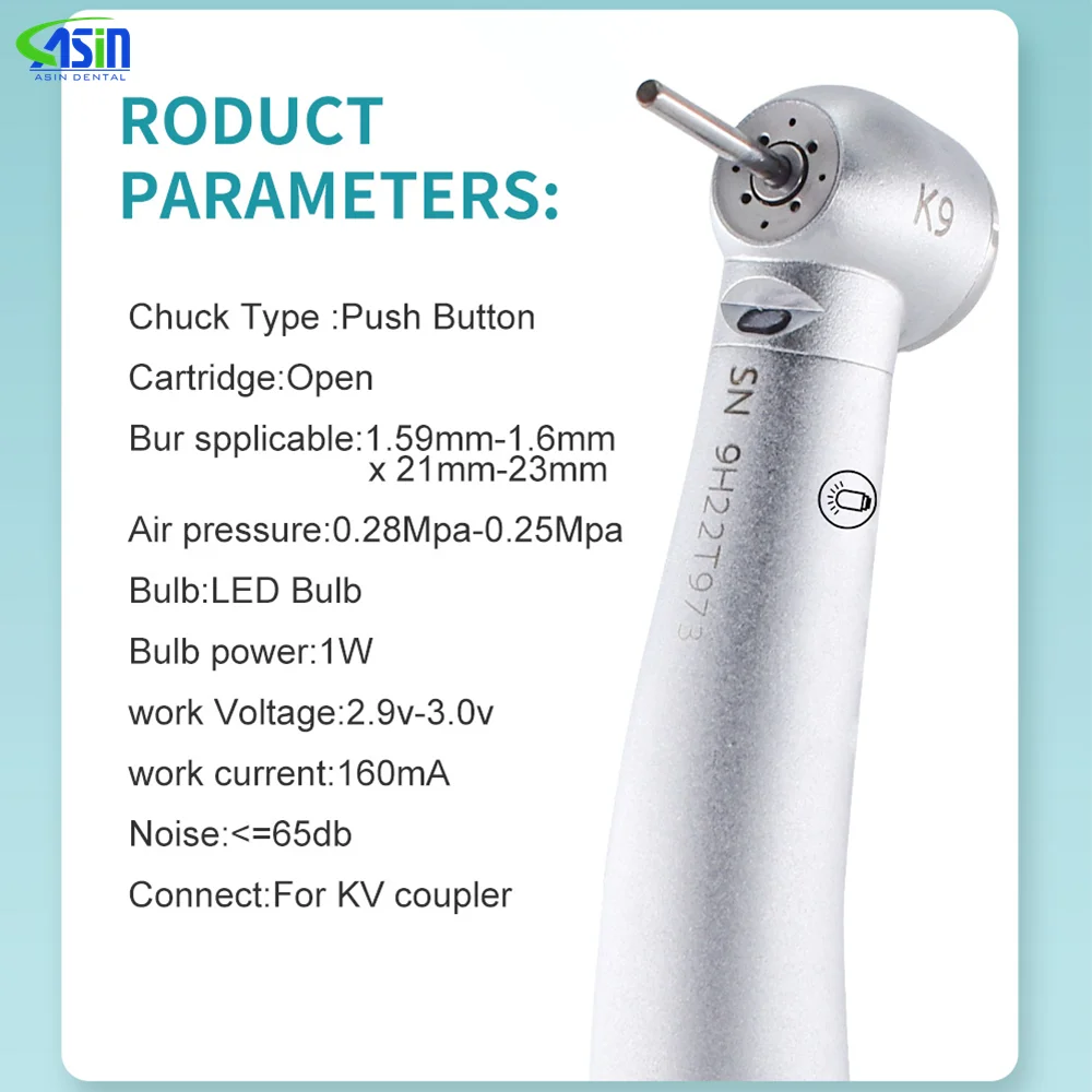 25000 LUX M9000L Dental high speed handpiece fiber optical Led Big Strength dentistry tools For KAVO coupler