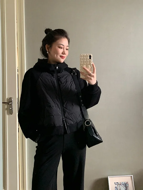 

Новая женская утепленная куртка с капюшоном, повседневная, с комбинированными вставками, осенне-зимняя, теплая, утолщенная, из нейлона, однотонная, на молнии