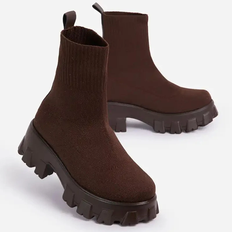 Zimowe damskie botki Wiosenne antypoślizgowe botki na obcasie Modne eleganckie buty damskie Botki na platformie Botki na obcasie Botas Mujer