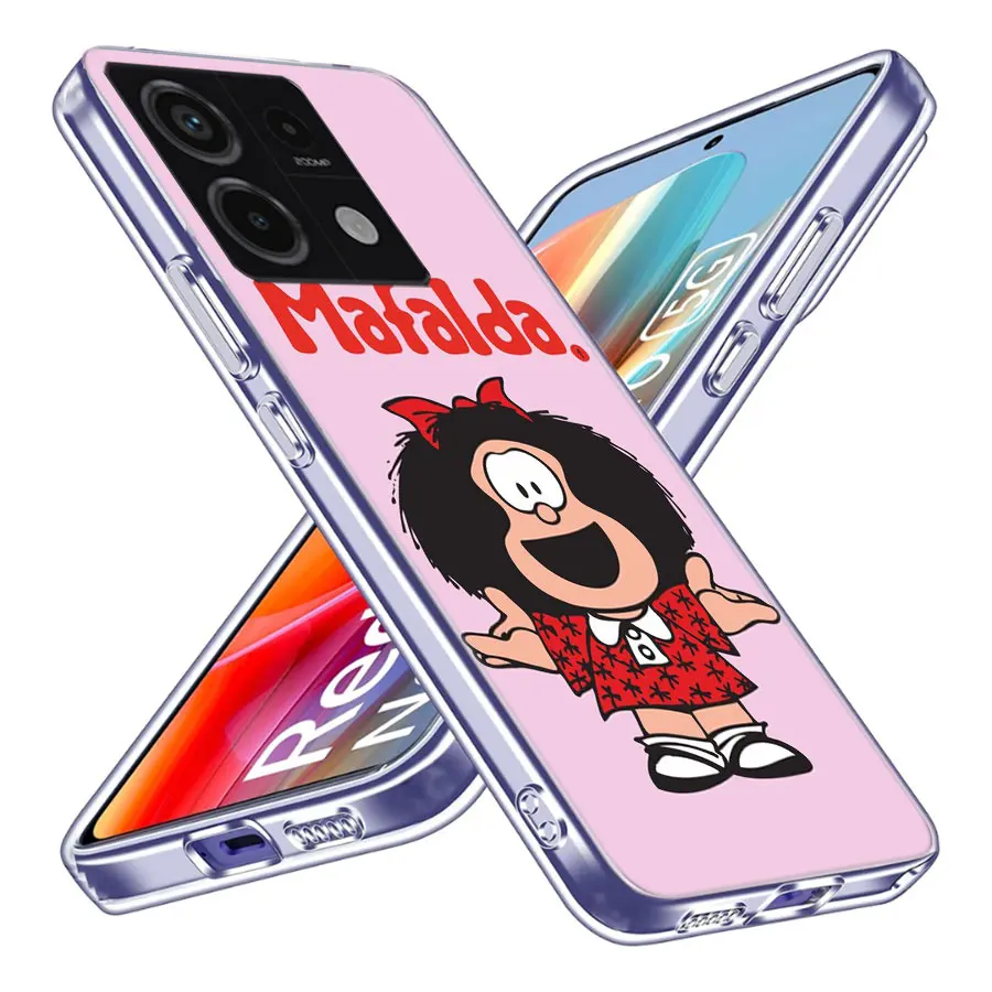 Cartoon Mafalda Clear Phone Case For Redmi Note 13 12 Pro+ Plus 5G 12S 12 12C 10 10A 10C 9 9A 9C 9T 8 8A K70 K60 K20 Coque Capa