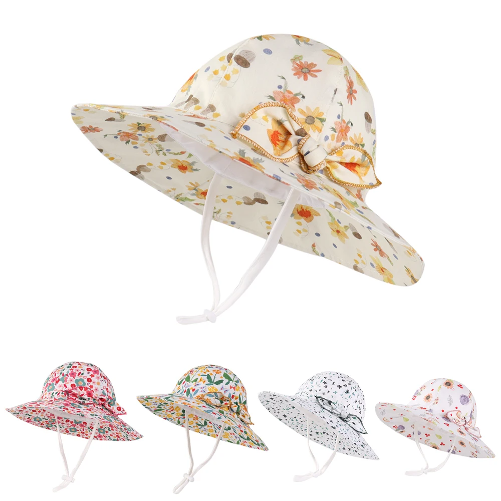 Baby Mädchen Sonnenhut Sommer Strand Hüte Kleinkind Kleinkind mit Breiter Krempe Riemen Outdoor Eimer Hut