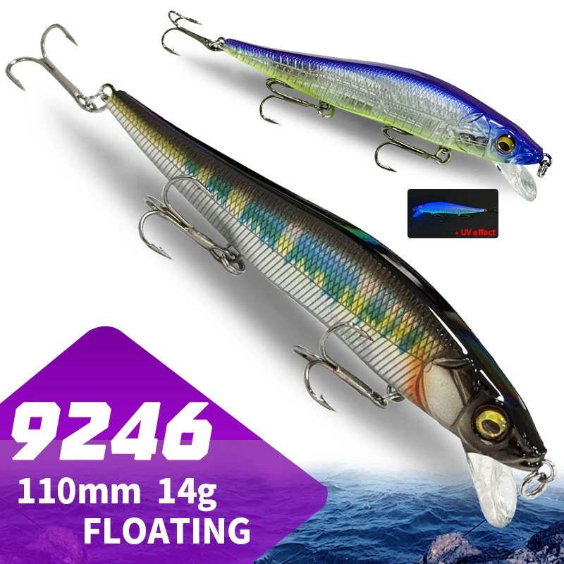 Leurre Minnow Flottant 110mm 14g, Appâts Durs pour la Pêche au Brochet et à la Truite, Jerkbaits Professionnels, Appât Artificiel 9246