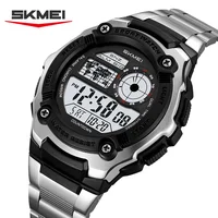 SKMEI 2473 Reloj deportivo para hombre Diseño redondo resistente ABS + Caja de acero inoxidable Correa 50M Funciones de alarma crono impermeables