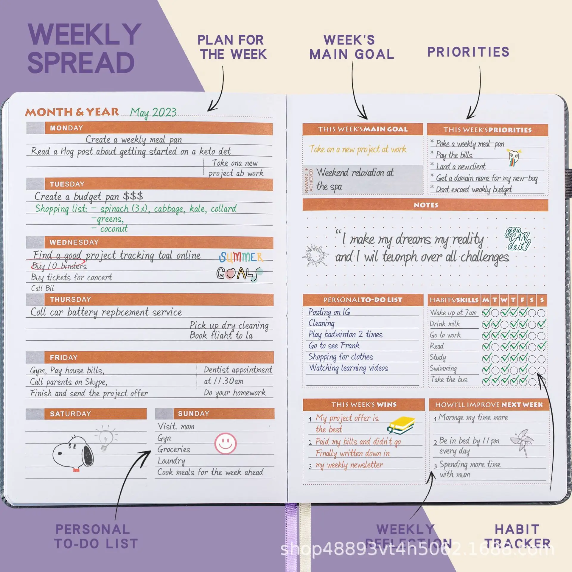 A5 Weekly Planner for Undated Planner Weekly and Monthly Appointment Book with Stickers for Time Management Daily Planners