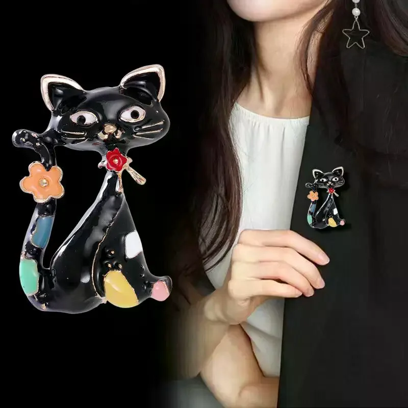 Cartoon Chinese Style Cat Enamel Brooch Pin Art Abstract Animal Kitten Pins Lapel Backpack Badge Gifts Jewelry Accessories