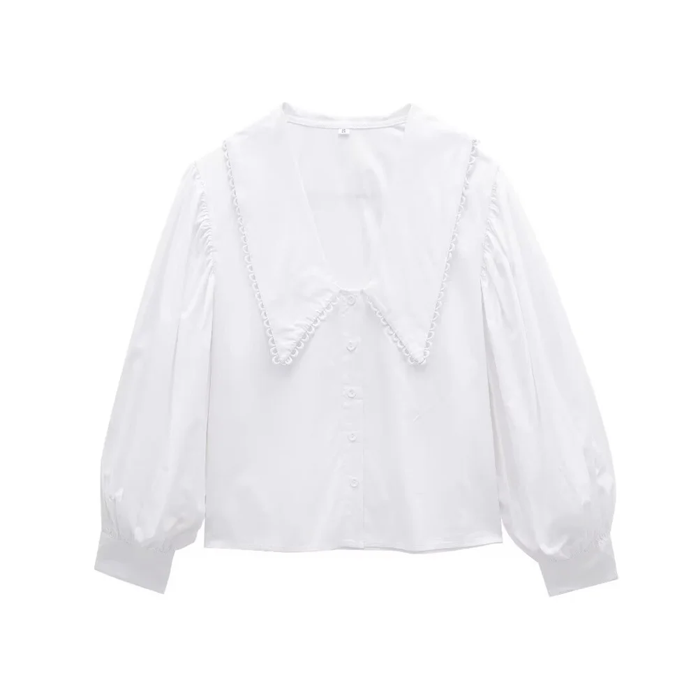 2024Spring/Summer New Women\'s Clothing Style Versatile Casual Doll Neck Poplin Shirt Long Sleeves