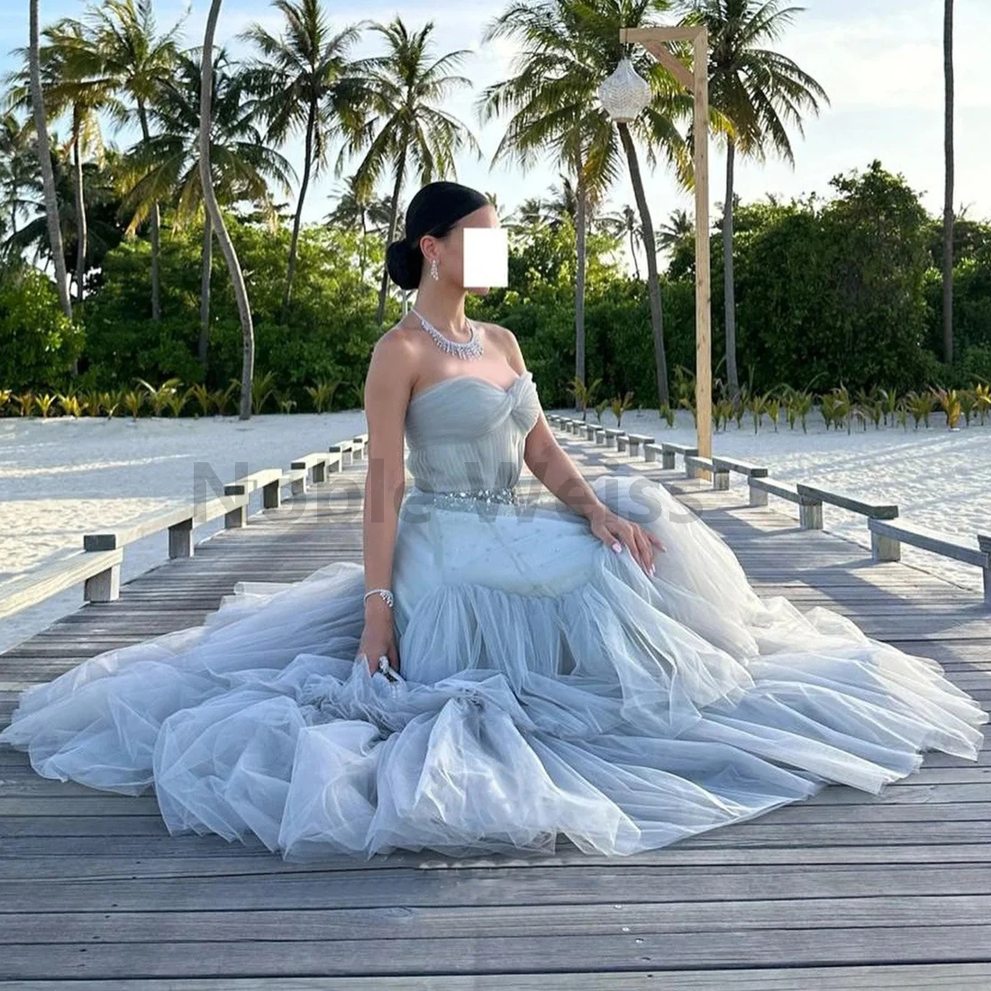 Sweetheart tule beading a linha vestidos de noite babados sem alças vestidos de festa de casamento personalizar