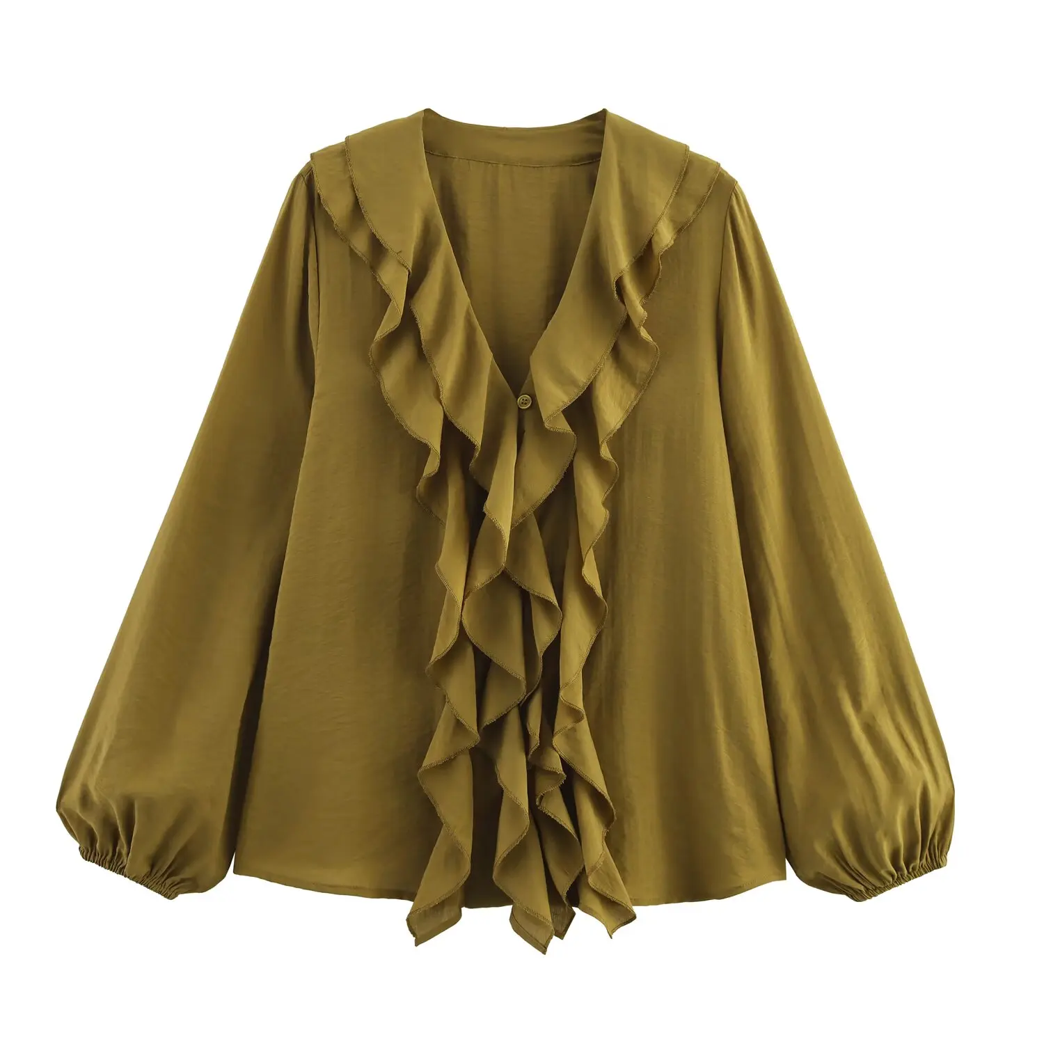 

Faionable Layered Decorative Women's irt JNLEAOG Spring New Sle French Sle Straight Cut Long Sve V-Ne Полиэстер ...