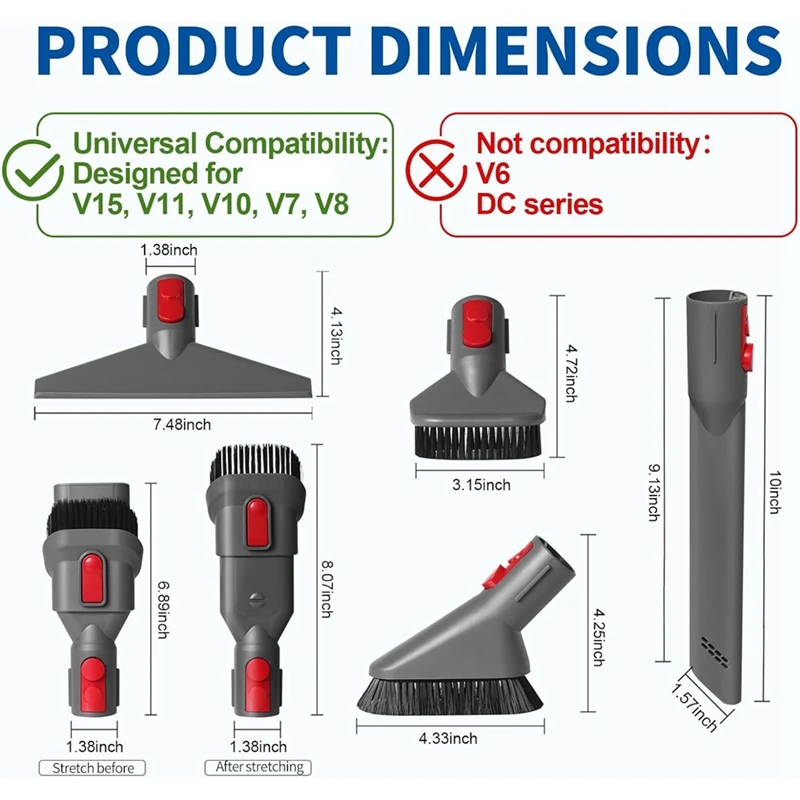 For Dyson V15 V11 V10 V7 V8 Vacuum Cleaner Accessories Flexible Extension Hose Mattress Tool Stiff Brush Soft Bristle Attachment