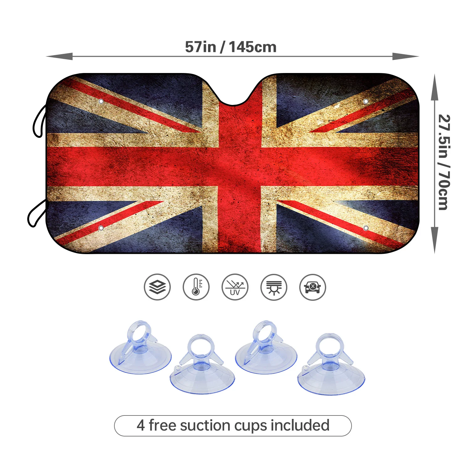 1pc Flag Of England Car Windshield With 4 Free Suction Cups Sun Shade Block UV Rays Reflector Foldable Windshield Sunshade Sun V