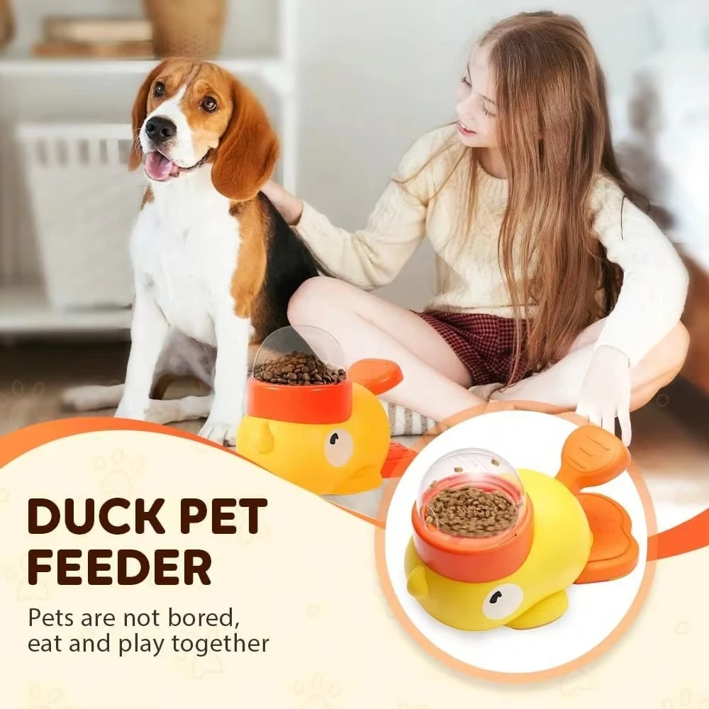 Interactive Duck Pet Feeder Dog Cat One-Click Slow Feeder Puzzle Toy Anti-Gulping IQ Training Treat Dispenser Small Medium Breed