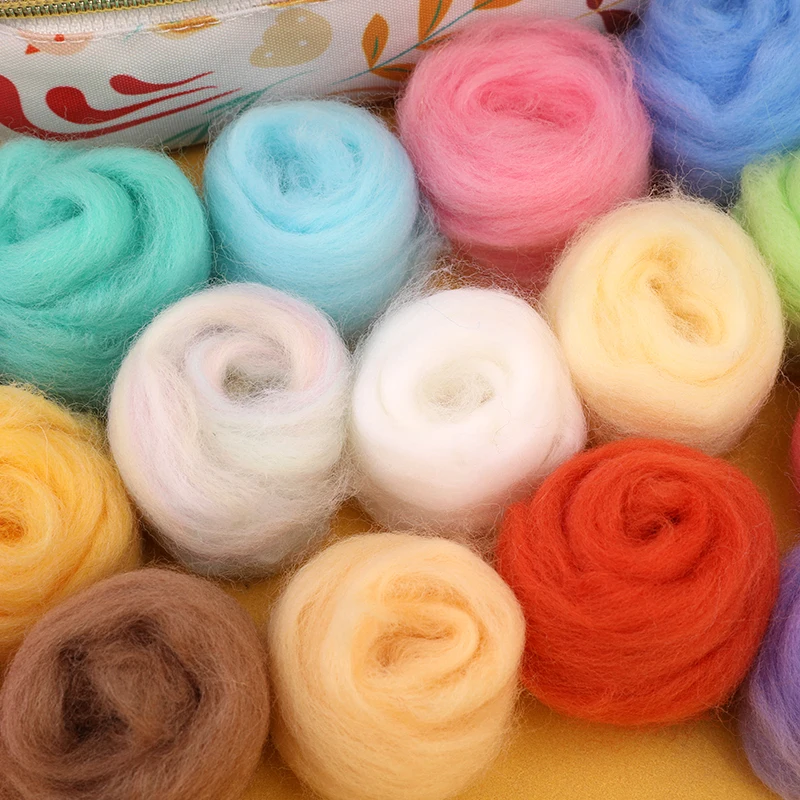 Fenrry 48 Colors 5g/10g/20g/50g Wool Felt Fibre Soft Roving Wool Fibre DIY Craft Needle Felting Materials Tool for Beginner