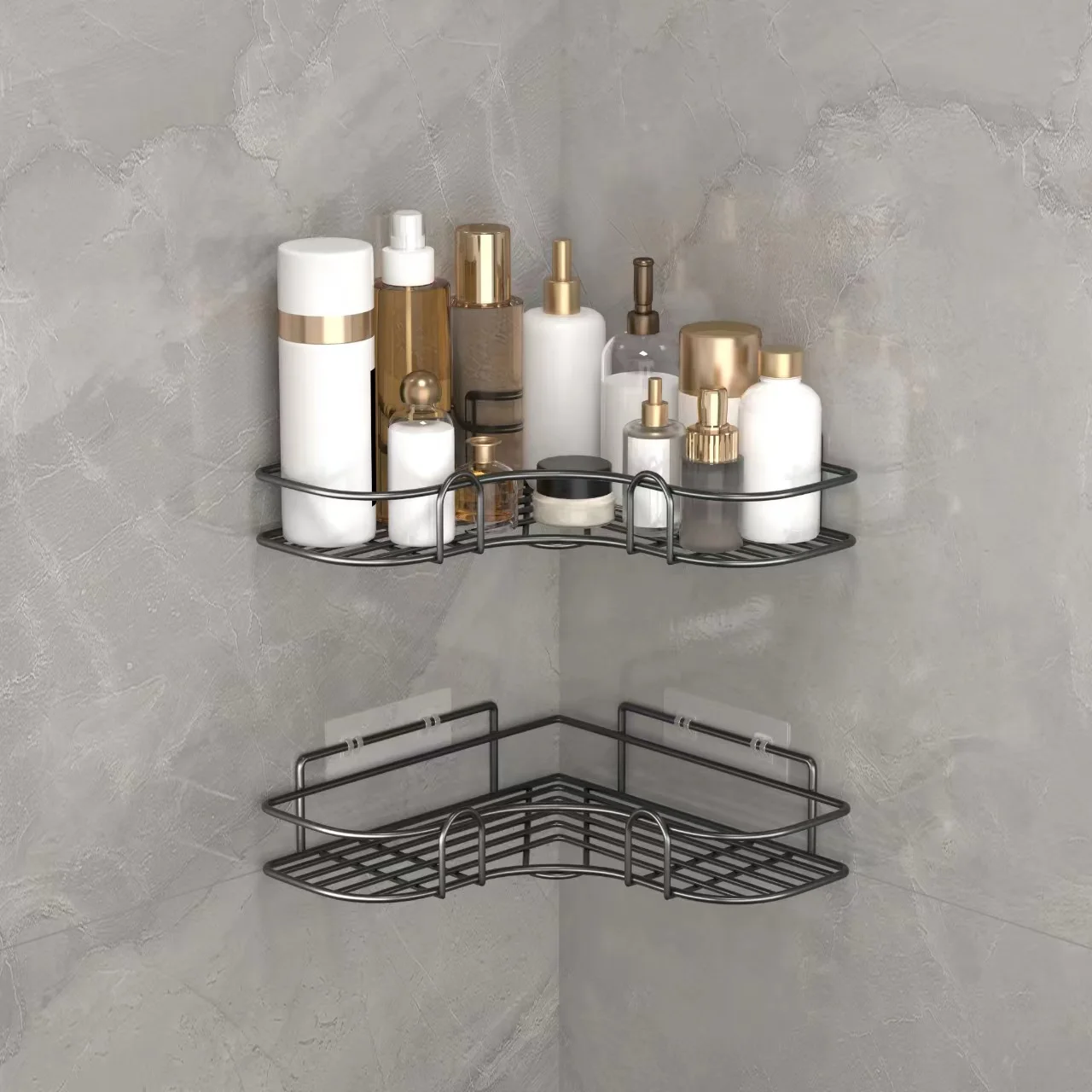 Wall Mounted Triangle Shelf Bathroom Organizer No Drilling Holes Multifunctional Iron Storage Rack Modern Simple 2