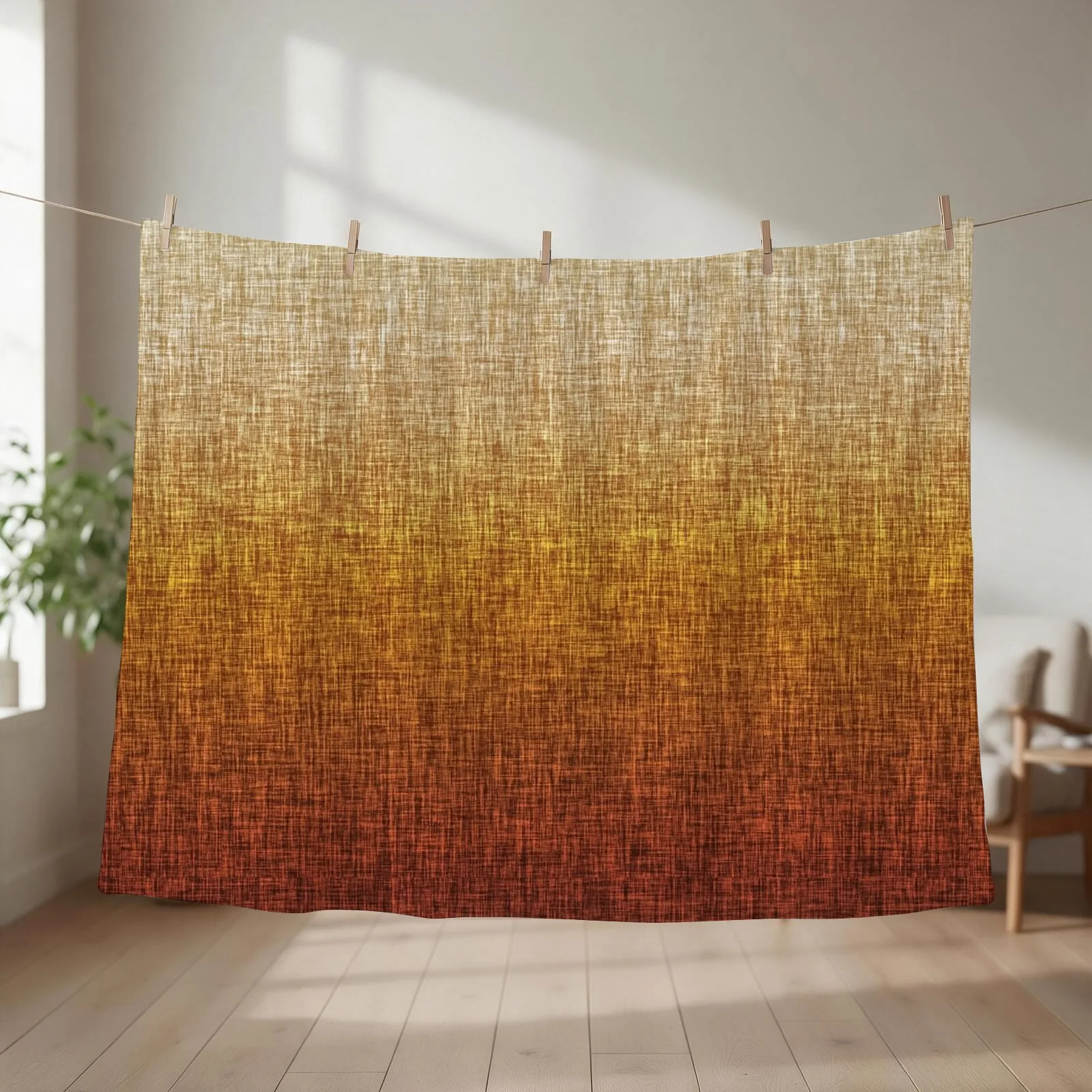 Ombre Burnt Orange Yellow Tan Crosshatch Pattern Throw Blanket couch cozy soft plush fuzzy picnic outdoor blanket