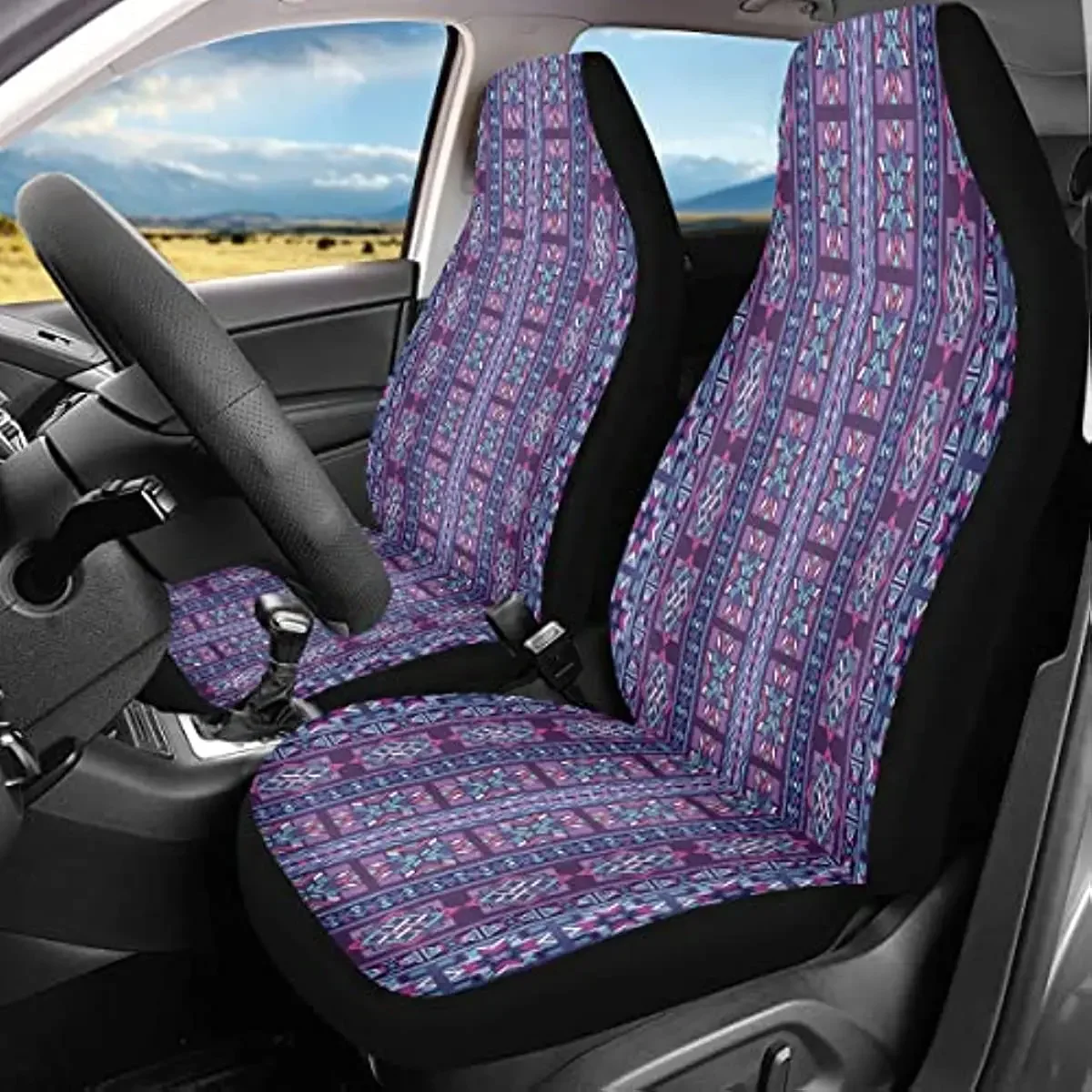 Pehede Car Seat Covers for Women Boho Purple Tribal Pattern Cruciform Flower Seamless Pattern Universal Automotive Seat Covers