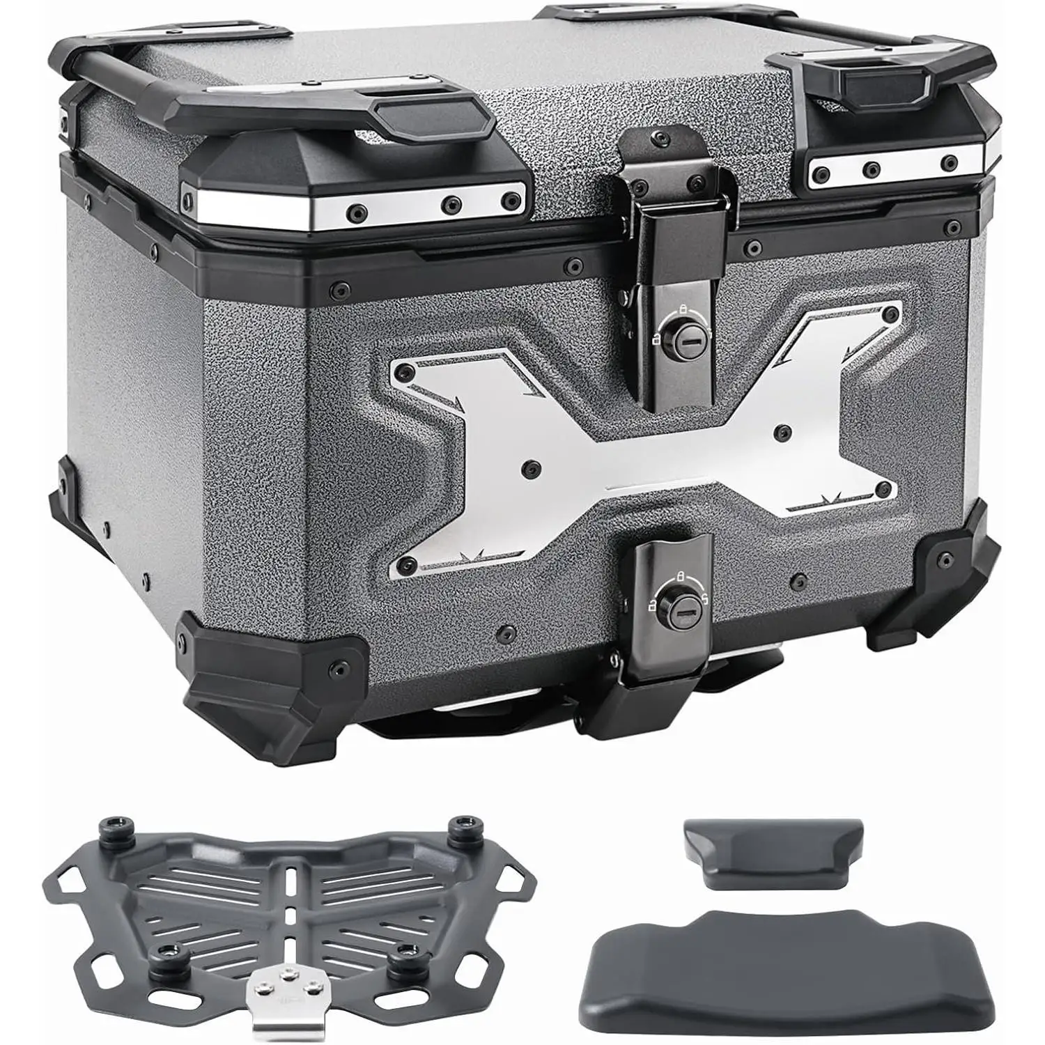 

Верхний чехол для мотоцикла объемом 45 л, алюминиевый багажник для хвостовой коробки мотоцикла с универсальным основанием — серый цвет от царапин