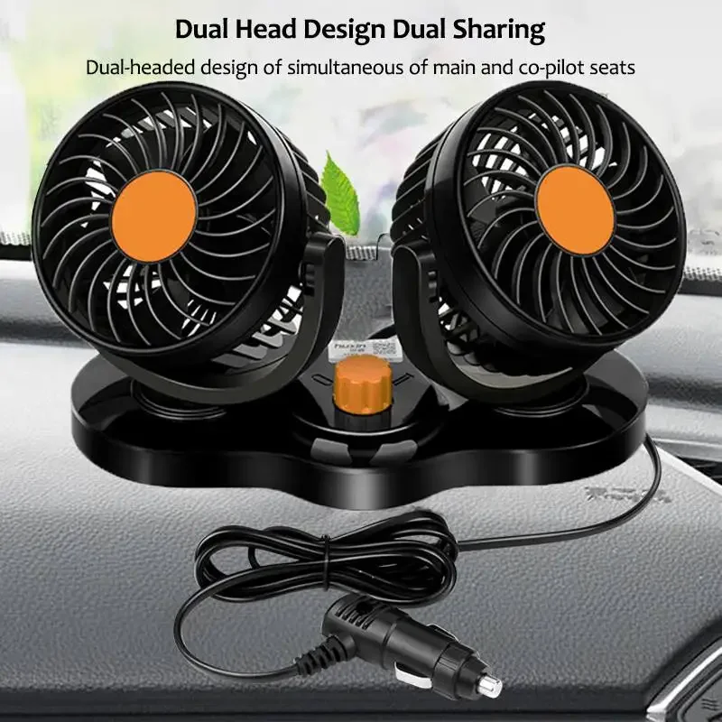 

12V/24V 2 Speed Dual Head Cooling Car Air Fan 360 Degree Adjustment Five Leaf Fans Low Noise Car Auto Cooler Air Fan Cool Tools