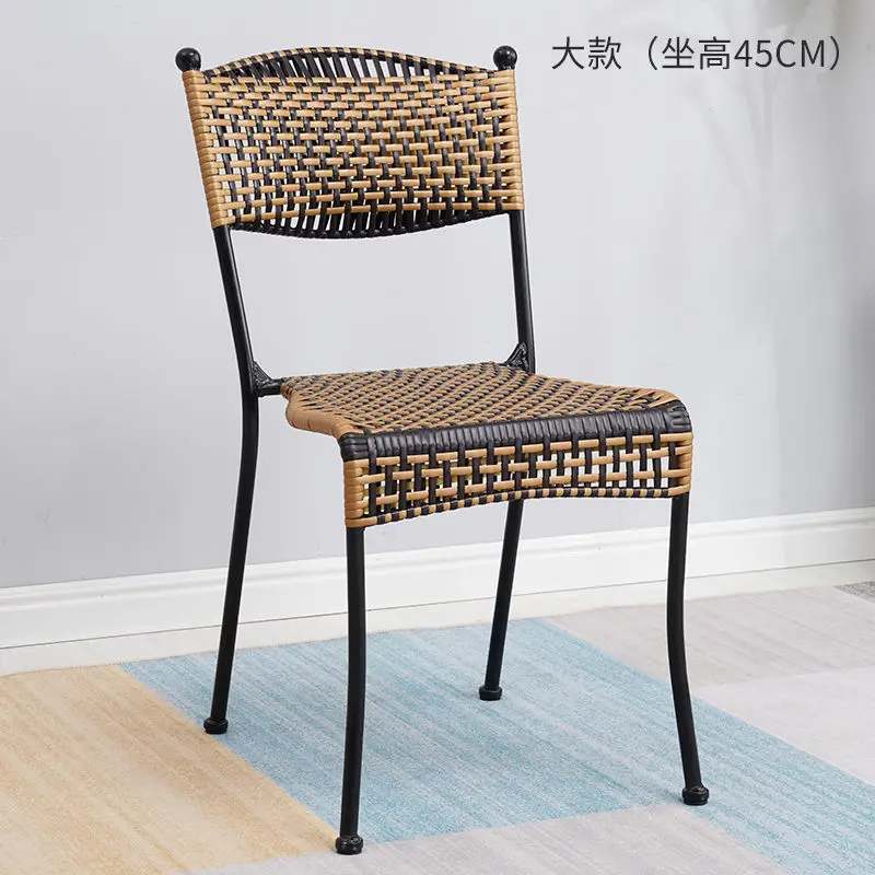 

Backrest small stool rattan chair tall stool plastic wrought iron single woven adult household bamboo chair