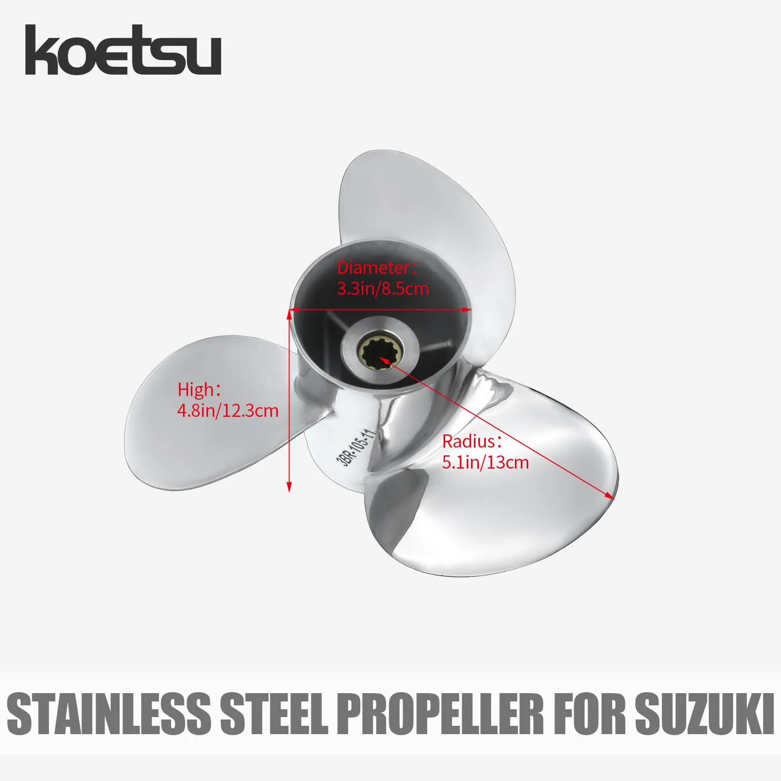 ใบพัดสแตนเลส KOETSU สำหรับเครื่องยนต์เรือยนต์นอกเรือซูซูกิ 4 จังหวะ 20 30 40 60 90 115 140 แรงม้า