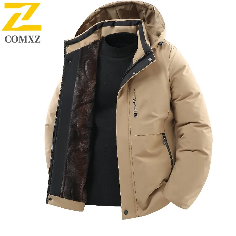 COMXZ Outdoor Adventure Giacca imbottita da uomo con cappuccio Parka caldo ispessito da viaggio casual Abbigliamento invernale leggero resistente al freddo