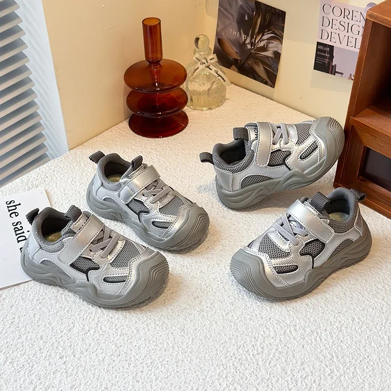 Kids Running Shoes Soft Bottom Mesh Breathable Children Sneakers Toes Capped 2025 New Students Sports Shoes Comfortable Ins