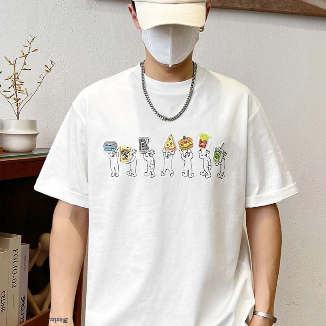 

Pure Cotton Korean Sle Embroidered ort Sve T-irt Loose Fit ex Summer Casual Wear Couples Matching Top