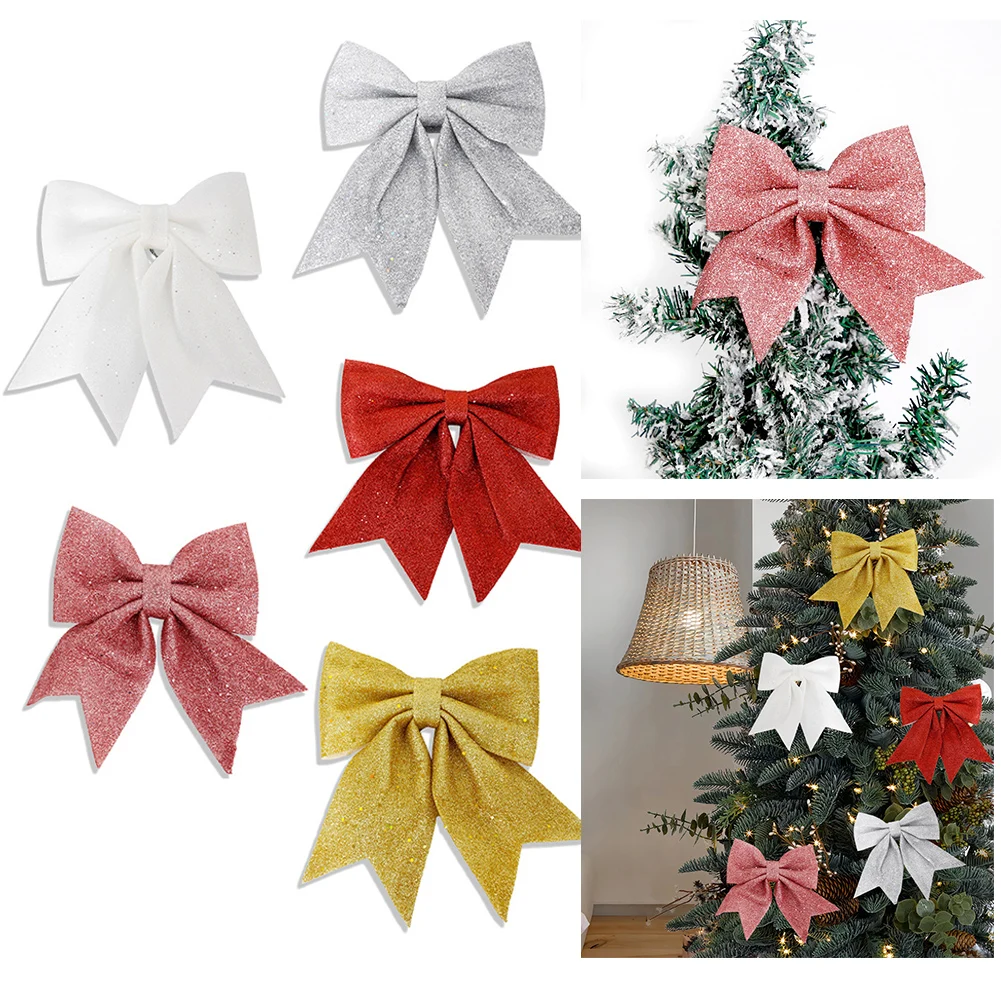 

2pcs Christmas Bow Decoration Bow Knot Baubles Hanging Ornaments DIY Xmas Trees Pendant For Holiday Home Party Decorations