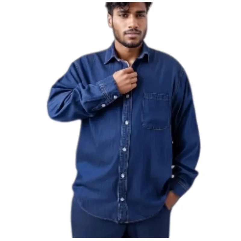 

High Quality Men Washed Denim Shirt Autumn Winter 100% Cotton Denim Workwear Japanese Style Long Sleeve Coat With Pocket C0233