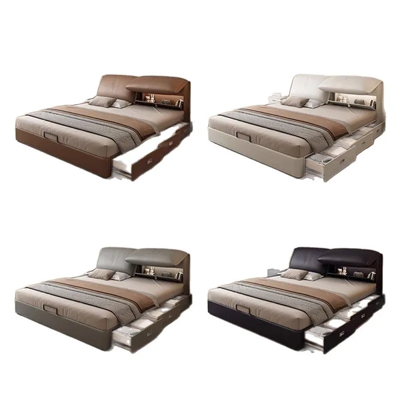 Italian minimalist leather modern minimalist soft bag double Nordic light luxury first-layer cowhide bed
