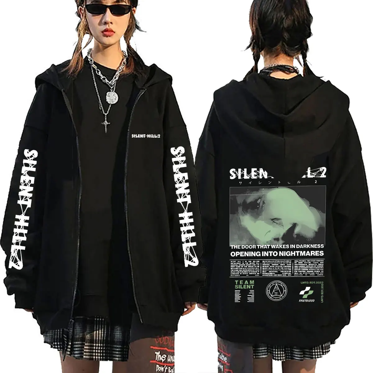 Game Silent Hill Zipper Hoodie Men Women Casual Retro Horror Zip Up Jacket Men's Fleece Cotton Oversized Zip Up Sweatshirt Coat
