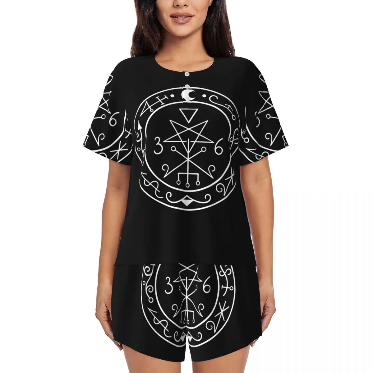 

Ночная рубашка Lilith Sigil с круглым вырезом и короткими рукавами для сна, женский мягкий пижамный комплект, короткие штаны