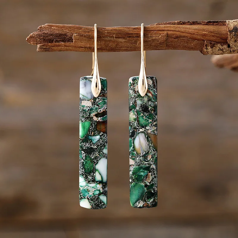 Gomggsale Captivating Strip - shaped Gemstone Earrings: A Showcase of Earthly Wonders