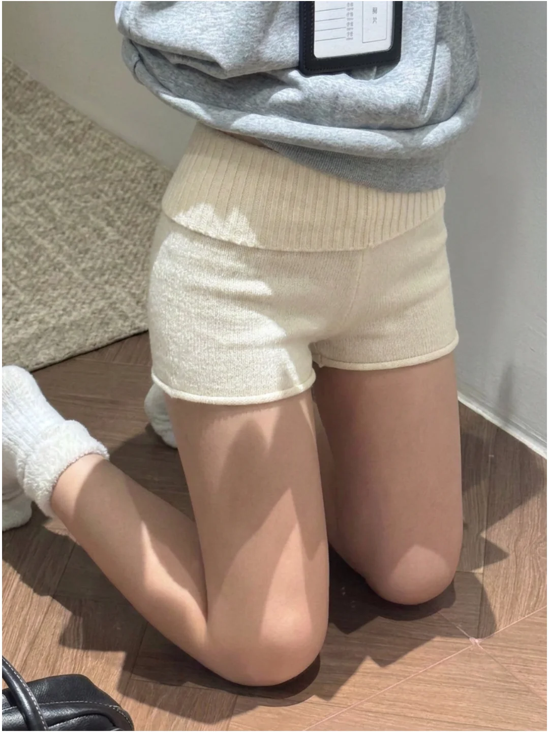 American Retro Spicy Girl Color High Waist Elastic Shorts Women's Autumn New Slimming Knitted Short Pants Bodycon
