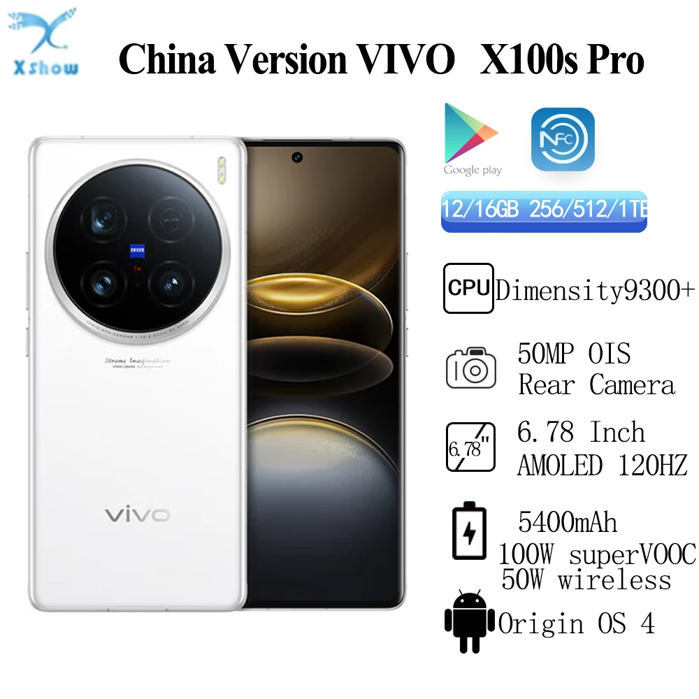 Original VIVO X100s Pro Dimensity 9300+ 6.78 Inch AMOLED 120Hz 5400 mAh 100W SuperVOOC 50W Wireless 50MP OIS NFC OTA Update