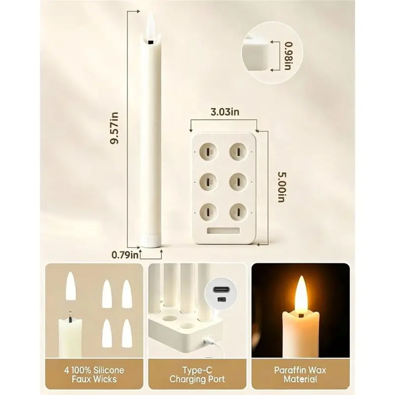 Flameless Candles Rechargeable Taper Candles With Remote For Fireplace Christmas Wedding Party Home Decor