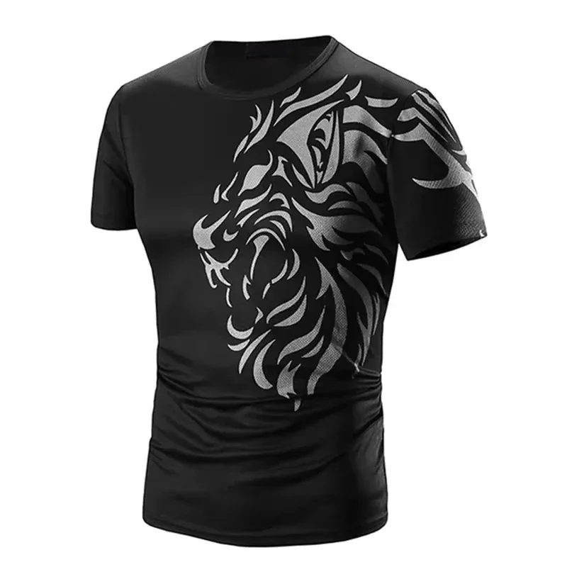 

Men's Fashion Lion Print T-shirt, Quick-drying 3D Printed Sports T-shirt, Loose and Breathable Streetwear