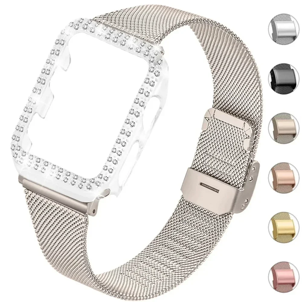 

Алмазный корпус + металлический ремешок для iWatch Band Ultra 2, браслет из нержавеющей стали для Apple Watch10 9 8 7 46 мм 45 44 40 41 мм Series6 5 4