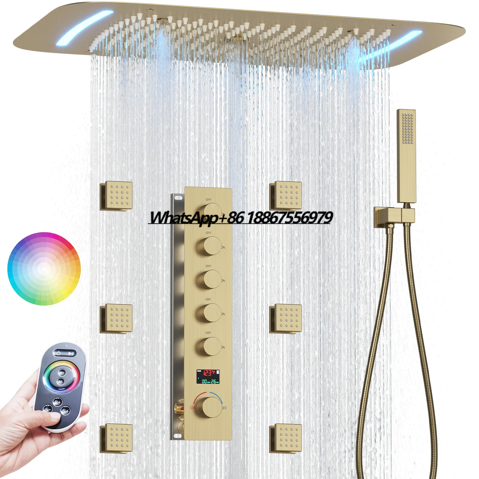 LED Thermostatic Shower System 5Function Rain Shower Faucet Set